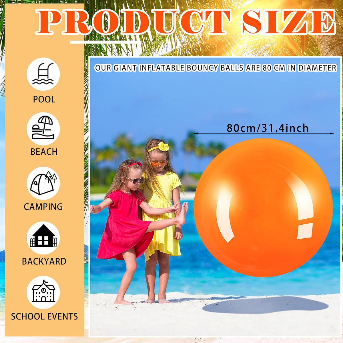 Jenaai giant inflatable bouncy balls in red and blue, 30 inches across - view 9