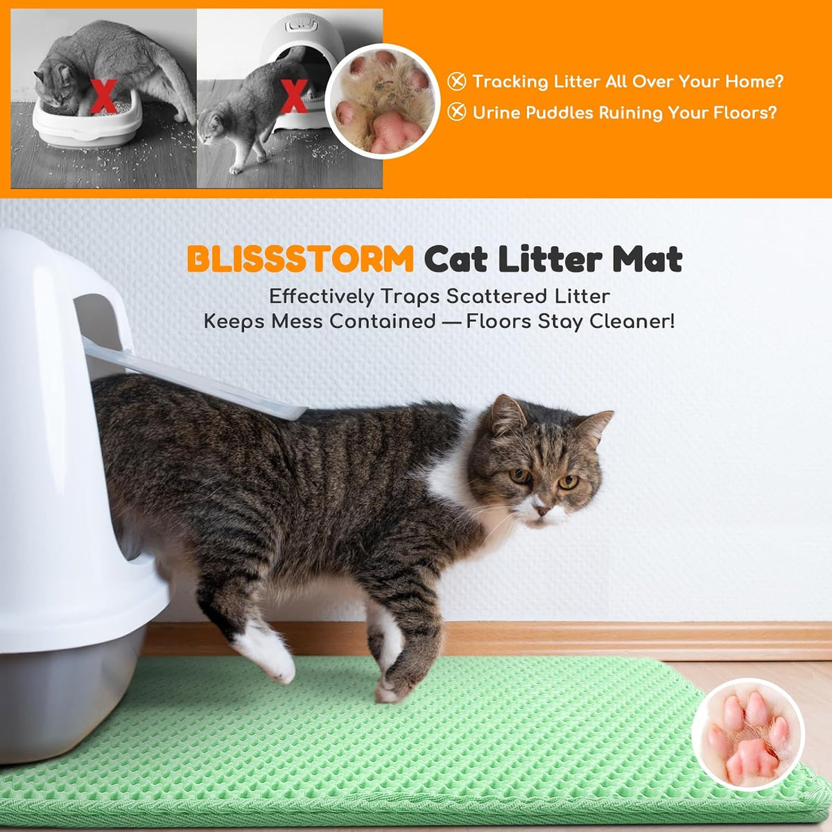 Cat Litter Mat 24"x16", Double Layer EVA litterbox Mat Beige - Green / Honeycomb-35 x 24 Inches - image 4