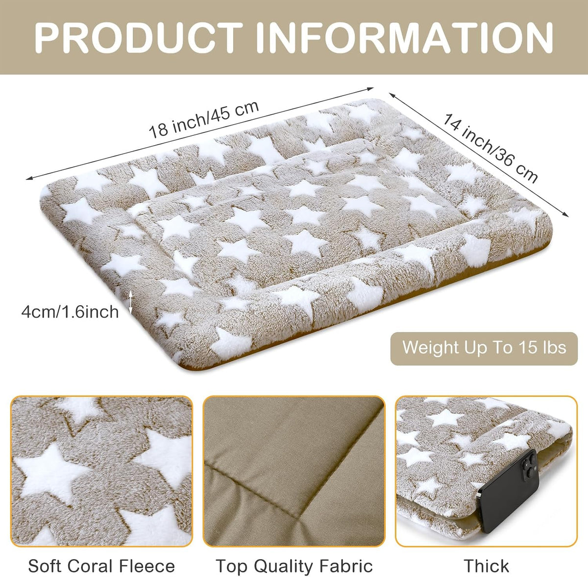 4 Pcs Dog Crate Pads Soft Warm - Rectangular 18 x 14 x 1.6 Inch / Star / Apricot - image 2