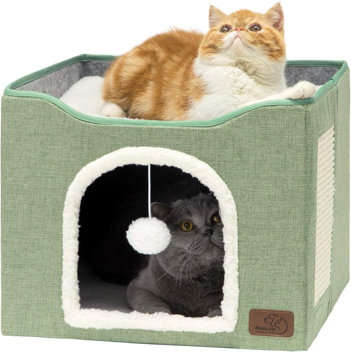 Bedsure Cat House Bed for Indoor Cats with Fluffy Ball and Scratch Pad - Green / Single