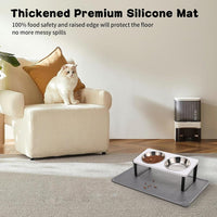 Upgraded Elevated Cat Bowls with Food Mat - White-2Bowls - image 3