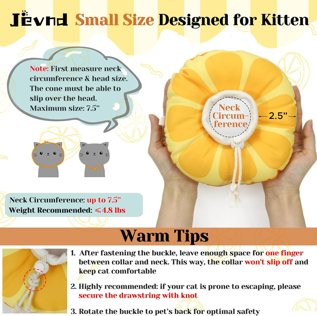 Soft cotton donut kitten cone with adjustable drawstring for cats 0-6 months - view 2