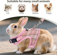 Plaid Breathable Rabbit Harness and Leash Set Escape Proof - Pink / M - image 3