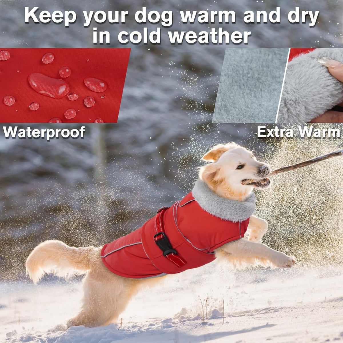 Dog Coats for Large Dogs Waterproof Dog Jacket with Adjustable Fit – Essentials for Dogs - M / Red - image 2