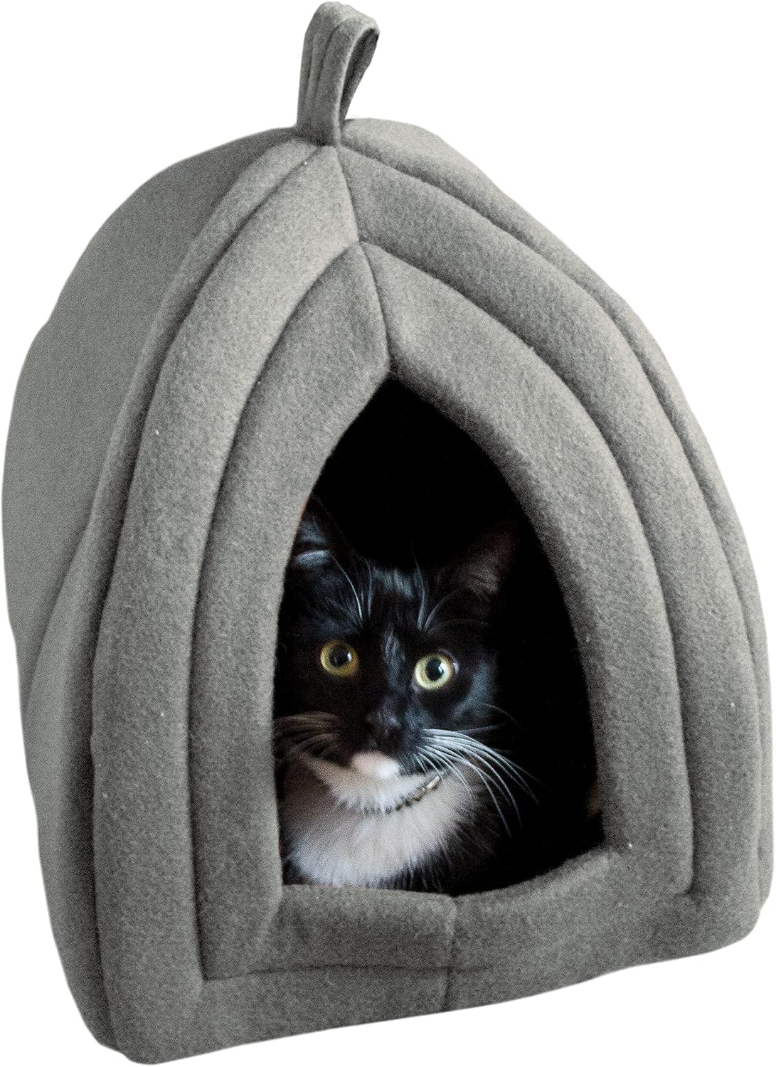 PETMAKER Cat House Indoor Bed with Removable Foam Cushion - Gray / (L) 13” x (W) 13” x (H) 15.75”