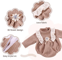 BABESIDE 3 piece baby doll clothes set, pink knit romper with headband and socks - view 7