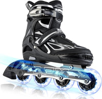 2PM SPORTS Adjustable Inline Skates for Kids, Youth and Adults - Silver / Large - Youth (4.5-8 US)