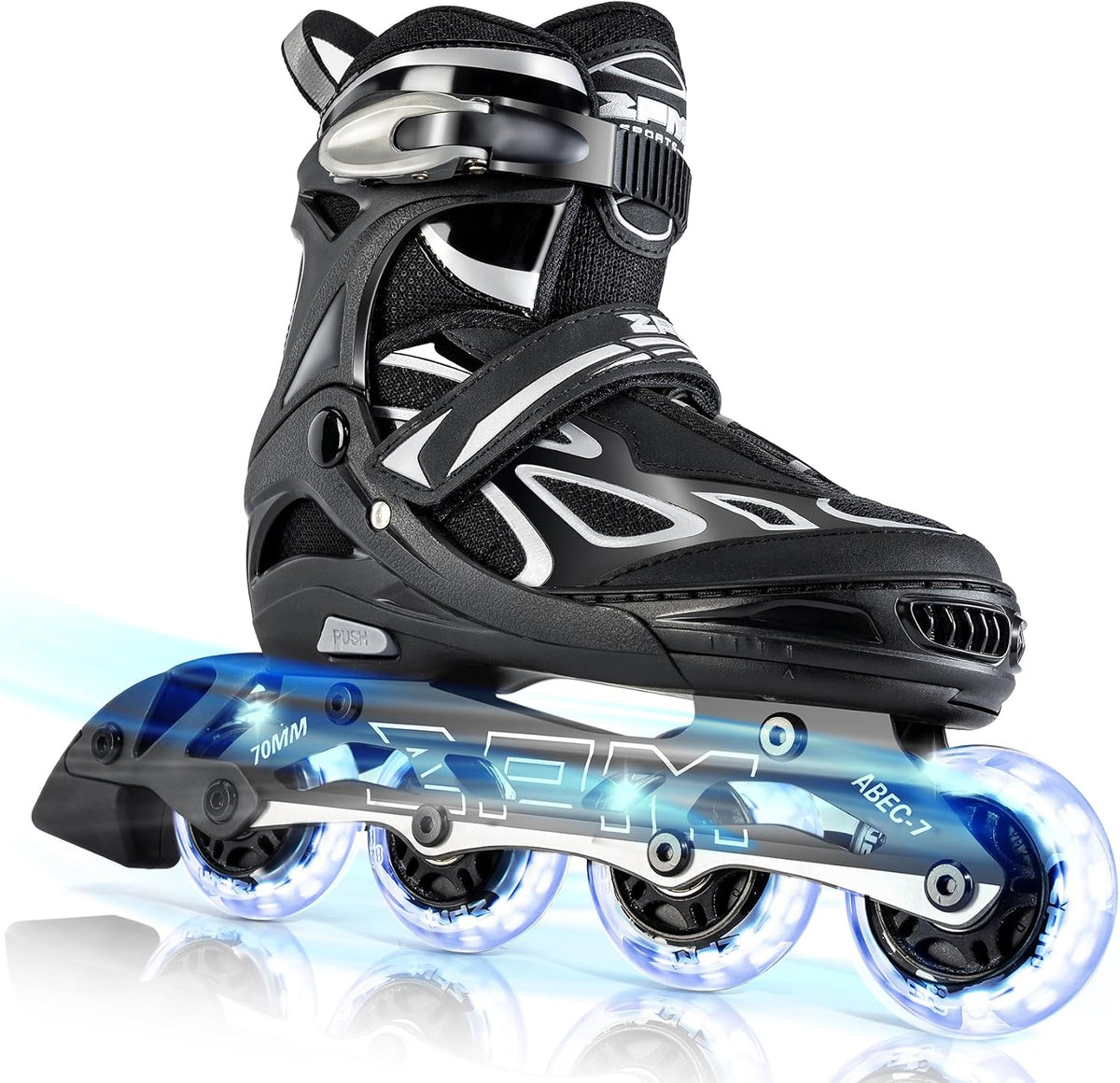 2PM SPORTS Adjustable Inline Skates for Kids, Youth and Adults - Silver / Large - Youth (4.5-8 US)