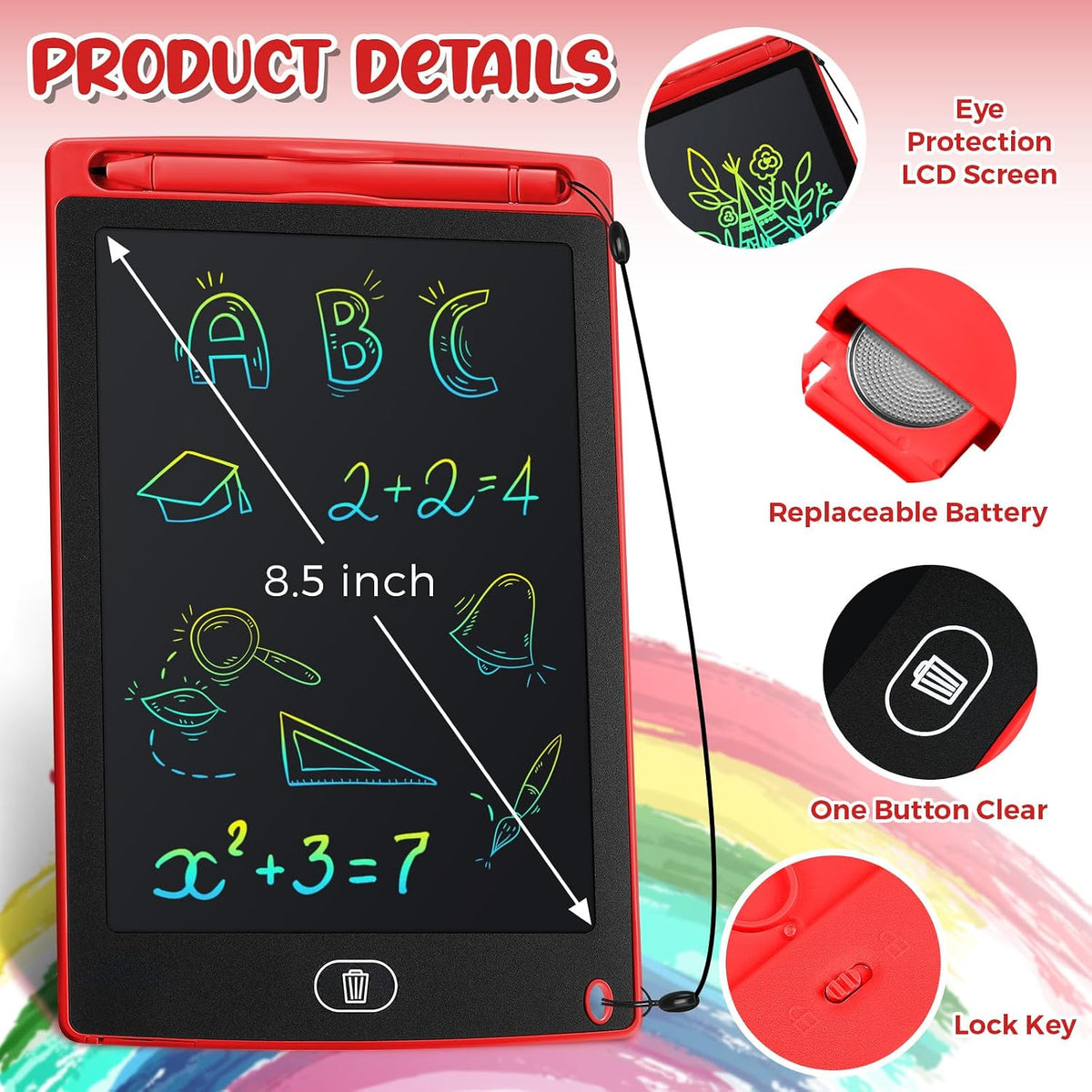 Zhehao 20 Pack 8.5 Inch LCD Writing Tablet Drawing Board - Red / Classic - image 2