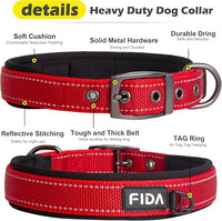 Fida Heavy Duty Dog Collar, Ultra Comfortable Soft Neoprene Padded, Adjustable Reflective Nylon Pet Collar with Durable Metal Belt Buckle for Small Breeds (S, Red)