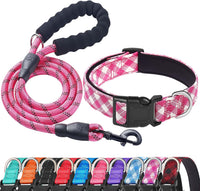 Ladoogo Reflective Dog Collar Padded with Soft Neoprene - Pink/White / Medium