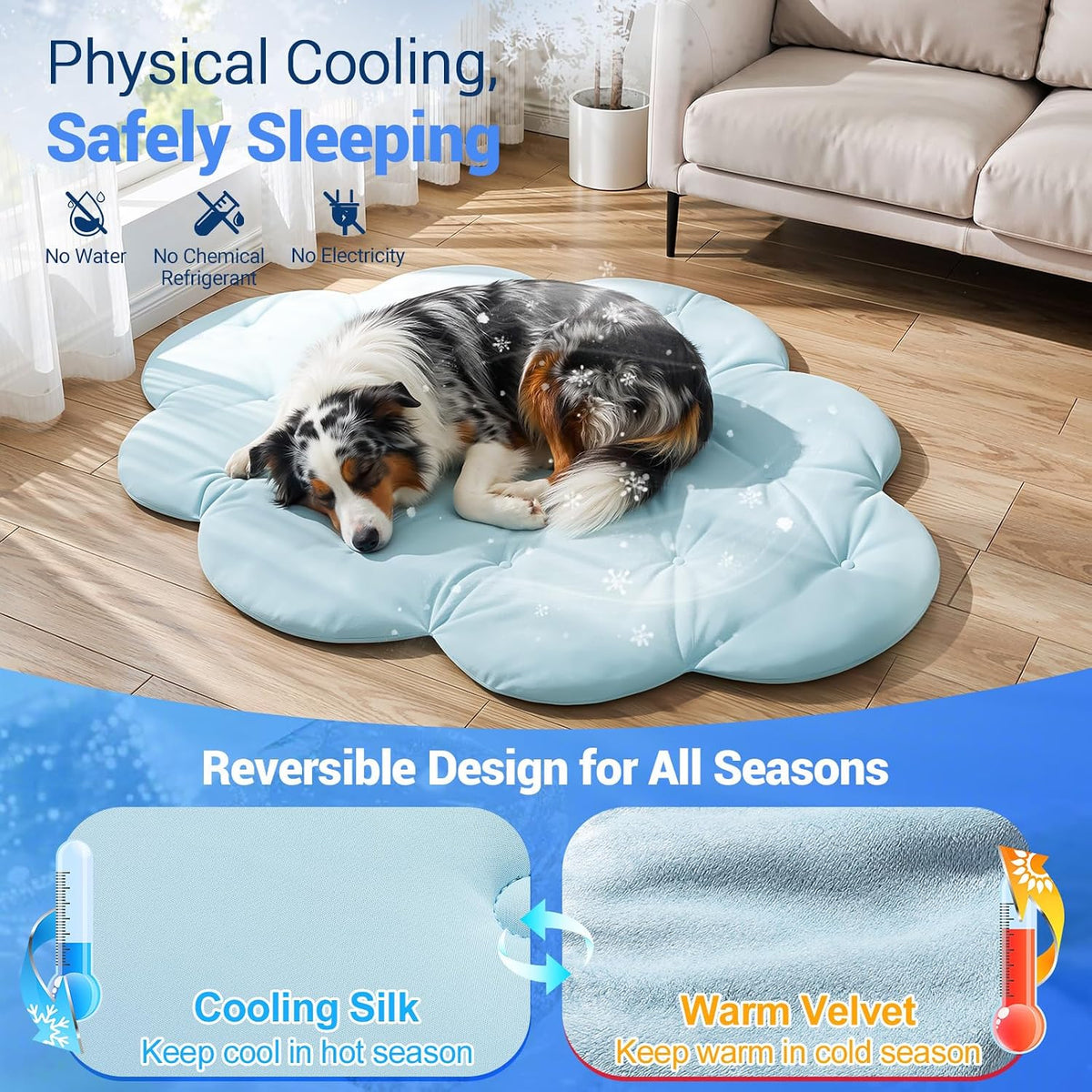 Q-Max>0.4 Dog Cooling Mat, 59''×40'', Blue+Grey - Cloud-Sky Blue / L - image 3