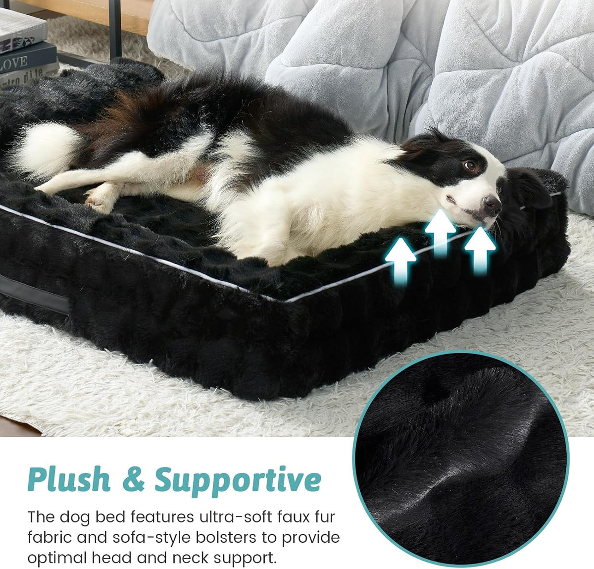 COZY KISS Orthopedic Large Dog Bed, Washable Pet Bed – Essentials for Dogs - XL (42x30x7 inch) / Black - image 4
