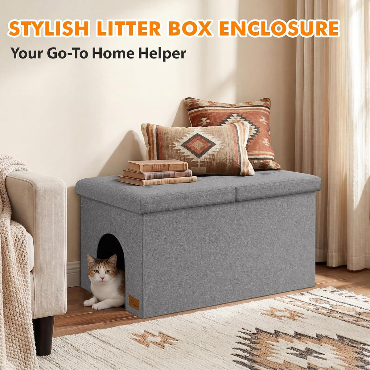 Zerbuger Cat Litter Box Enclosure Furniture for Odor Control – Essentials for Cats - Light Grey / X-Large - image 3