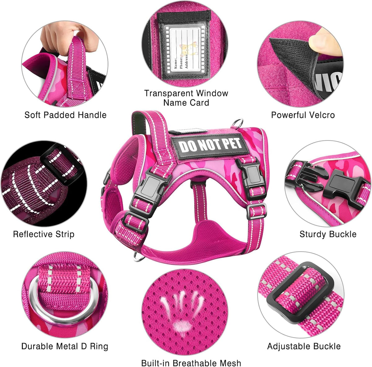 Tactical Dog Harness and Leash Set with 10 Patches for Large Dogs – Essentials for Dogs - X-Large / Camo Pink - image 2