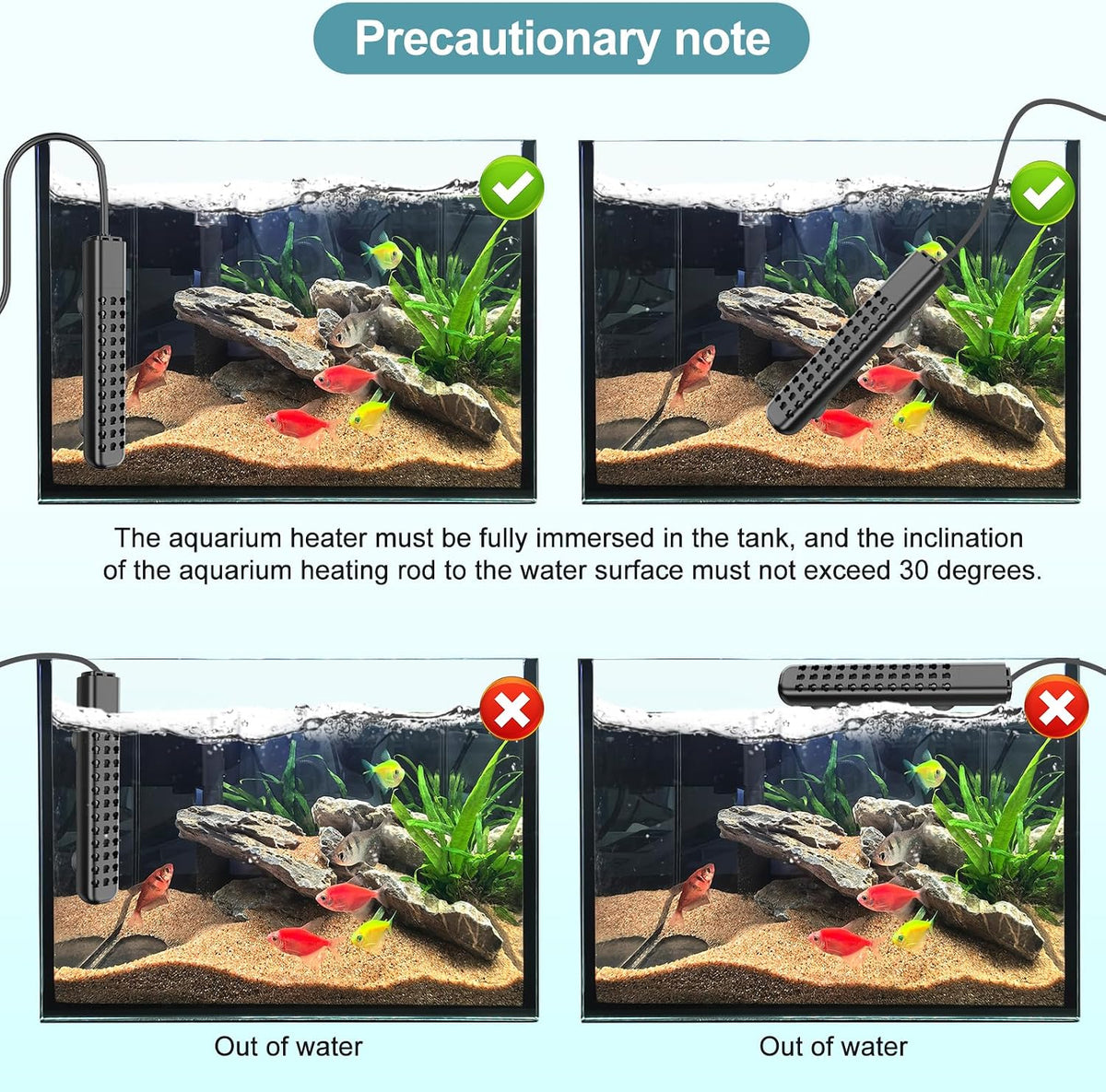 200W Aquarium Heater for 20-40 Gallon with Auto Shut-Off When Leaving - Black / 300W - image 3