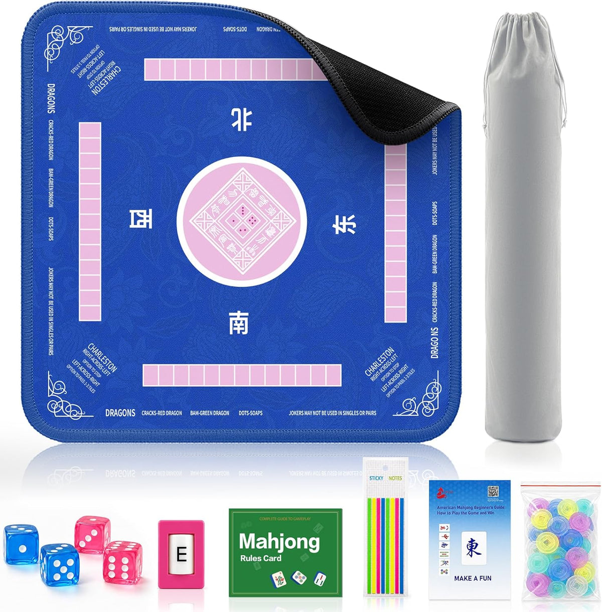2F22E Mahjong Mat for Table 32.4" x 32.4" - Mjd-02-blue