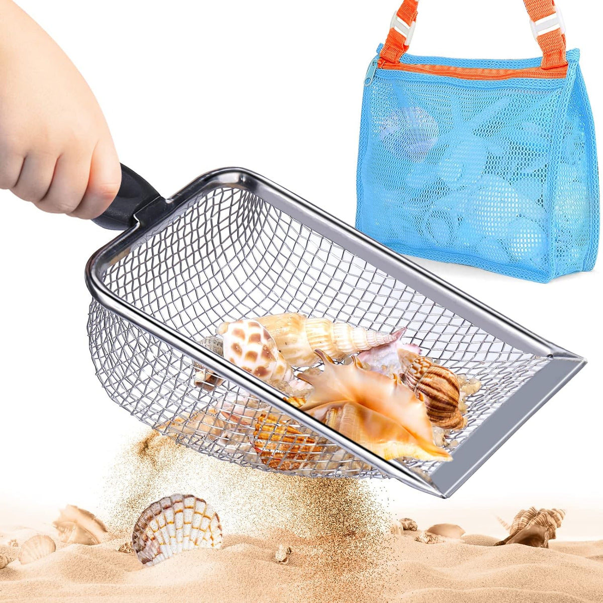 Vodolo Beach Mesh Shovel with Mesh Beach Bag for Shell Collecting - Silver - 1pcs Shovel With 1pcs Bag