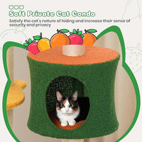 Happy & Polly Cute Cat Tree - 48.4" Fruit World Cat Tower for Indoor Cats, Multi-Level Cat Condo with Sisal Scratching Posts, Private Cave, Plush Strawberry Perches, Perfect Cat Tree Activity Center