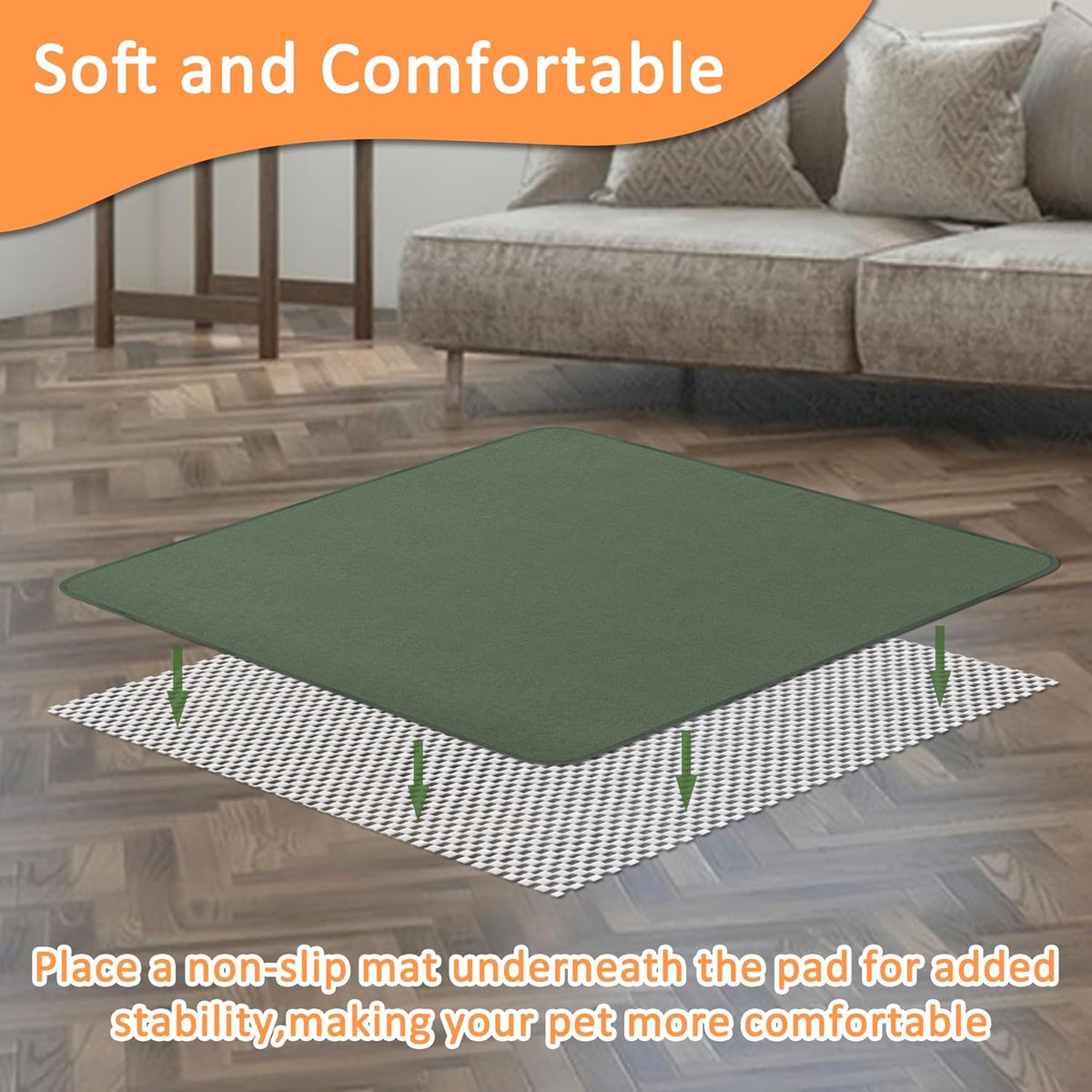Washable Pee Pads for Dogs, 65'' x 48'', Quick-Dry, Grey - Green / 63x63 Inch(Pack of 3) - image 4