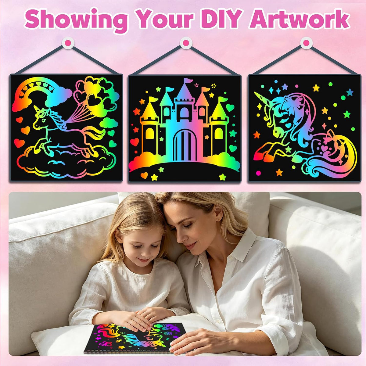 ZMLM Scratch Paper Art Craft: 2 Pack Rainbow Scratch Set for 3 4 5 6 - Unicorn - image 4