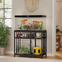 Reinforced 40-50 Gallon Aquarium Stand with Power Outlet | Ultra-Stable 750LBS Capacity Metal Fish Tank Stand for Reptile/Aquatic Setups, 5-Tier Adjustable 37"x19" Steel Shelving System