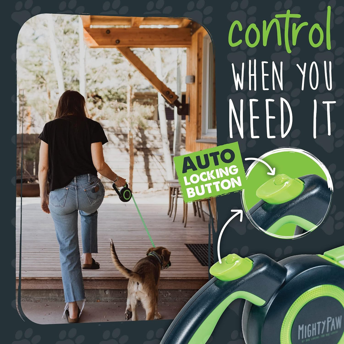 Mighty Paw Retractable Dog Leash, for Large Dogs, Auto-Locking - Original Green / 50 - 110 lbs - image 2