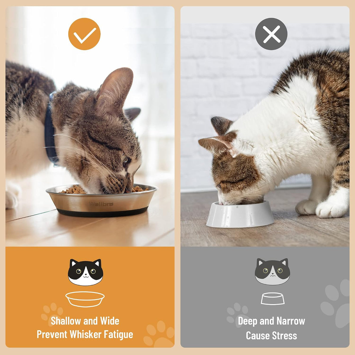 Cat Bowls, 304 Stainless Steel Non-Slip Wide Shallow - 4 Non-slip Bowls - image 3