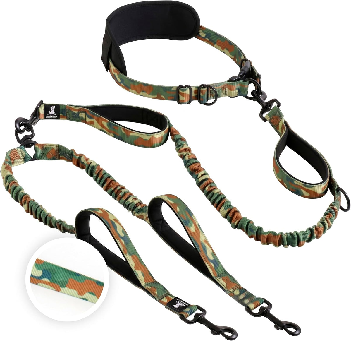 Active Pack Hands Free 2 Dogs Leash Medium & Large - Military Green / 2 dogs M/L