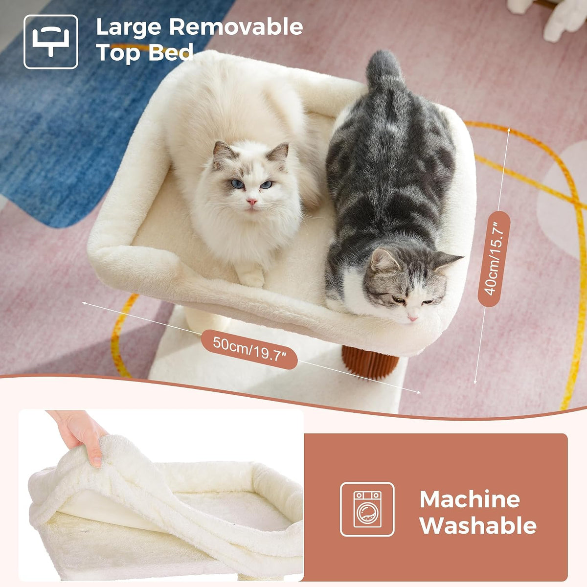 Cat Tree Tower for Large Cats Cat Scratching Post with Bed 20X16” – Essentials for Cats - Large / Beige - image 3
