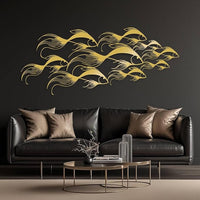 School of Fish Metal Wall Art, Metal Fish Wall Decor, Sea Life Wall Art, Large Nautical Wall Hanging, Modern Beach House Wall Decor, Ocean Themed Artwork for Bathroom (Black, 59"x25" | 150x64cm)