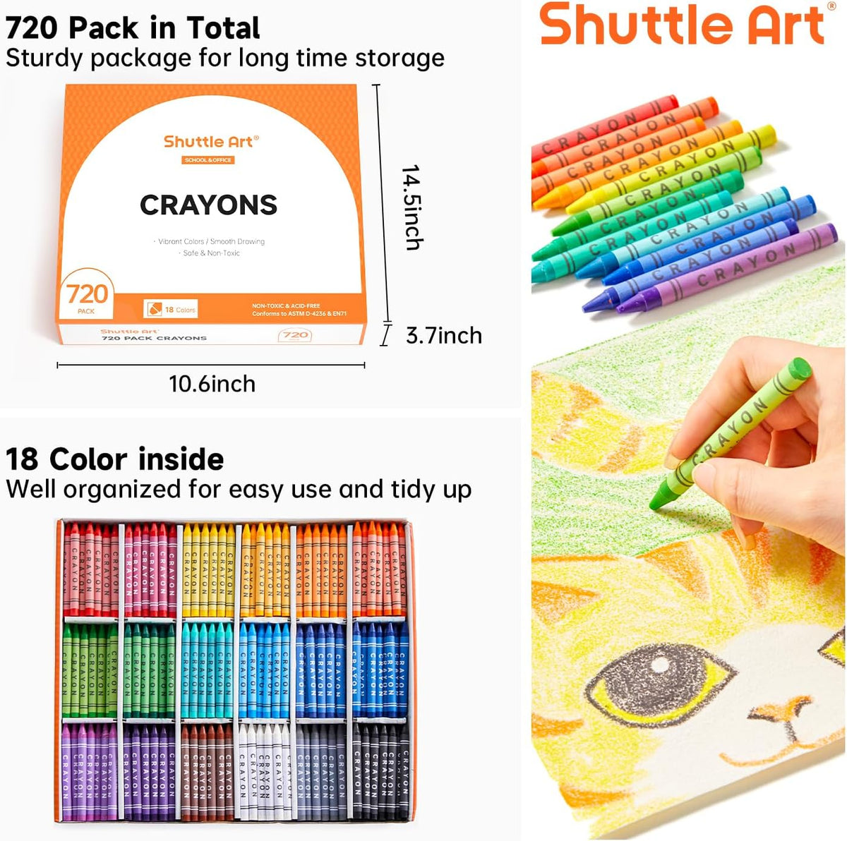 Shuttle Art crayon bulk class pack with 720 crayons sorted by color in a storage box - view 3