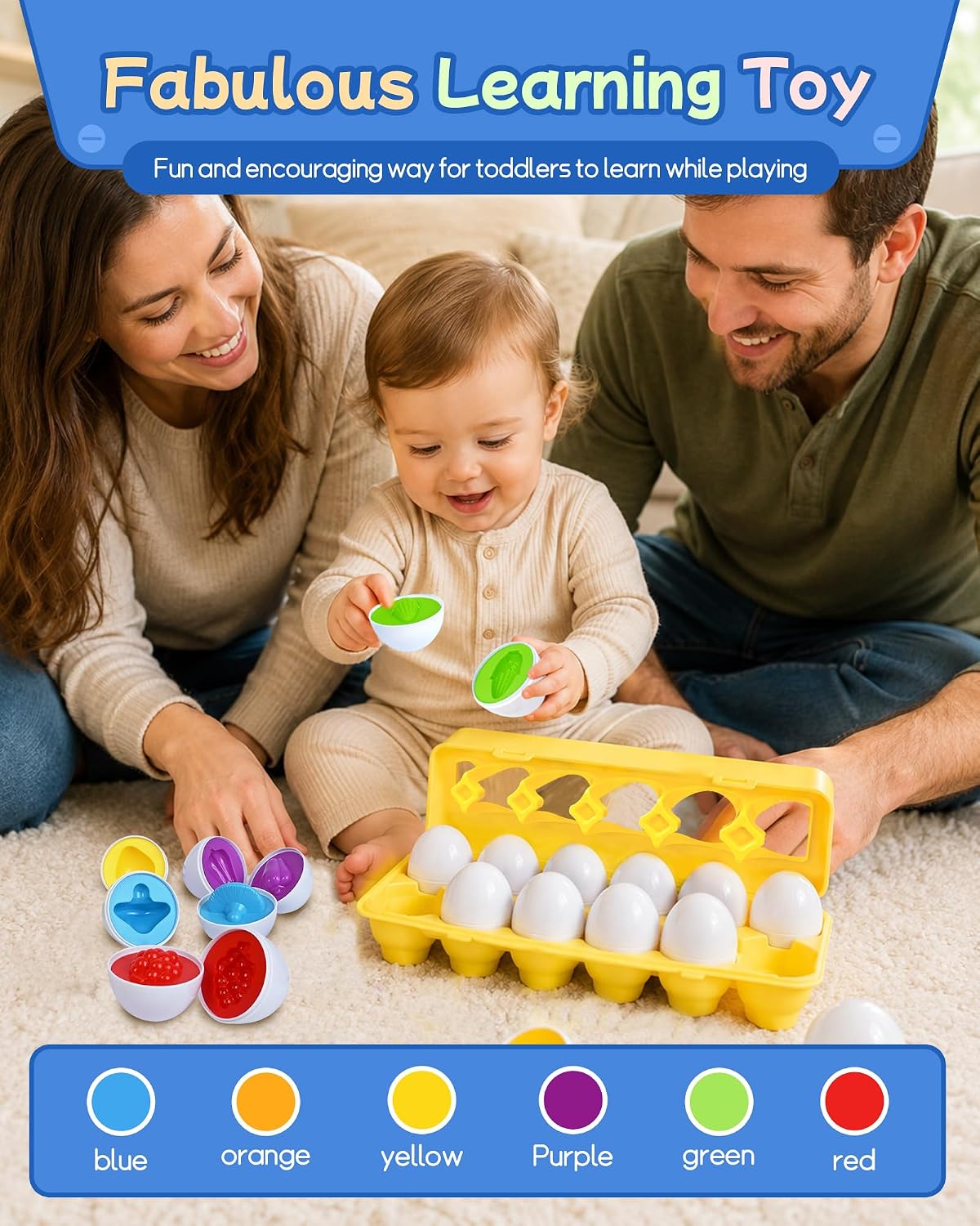 Tinabless Matching Eggs Toys 12 pcs Set Color & Shape Recognition - Yellow - Fruit & Vegetable Matching - image 3