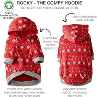 Rocky – The Orginal Lightweight Hooded TEE 100% Organic Cotton Dog Hoodie Pet Coat Sweater for Small, Medium, Large Dogs, Red Fair Isle, Small