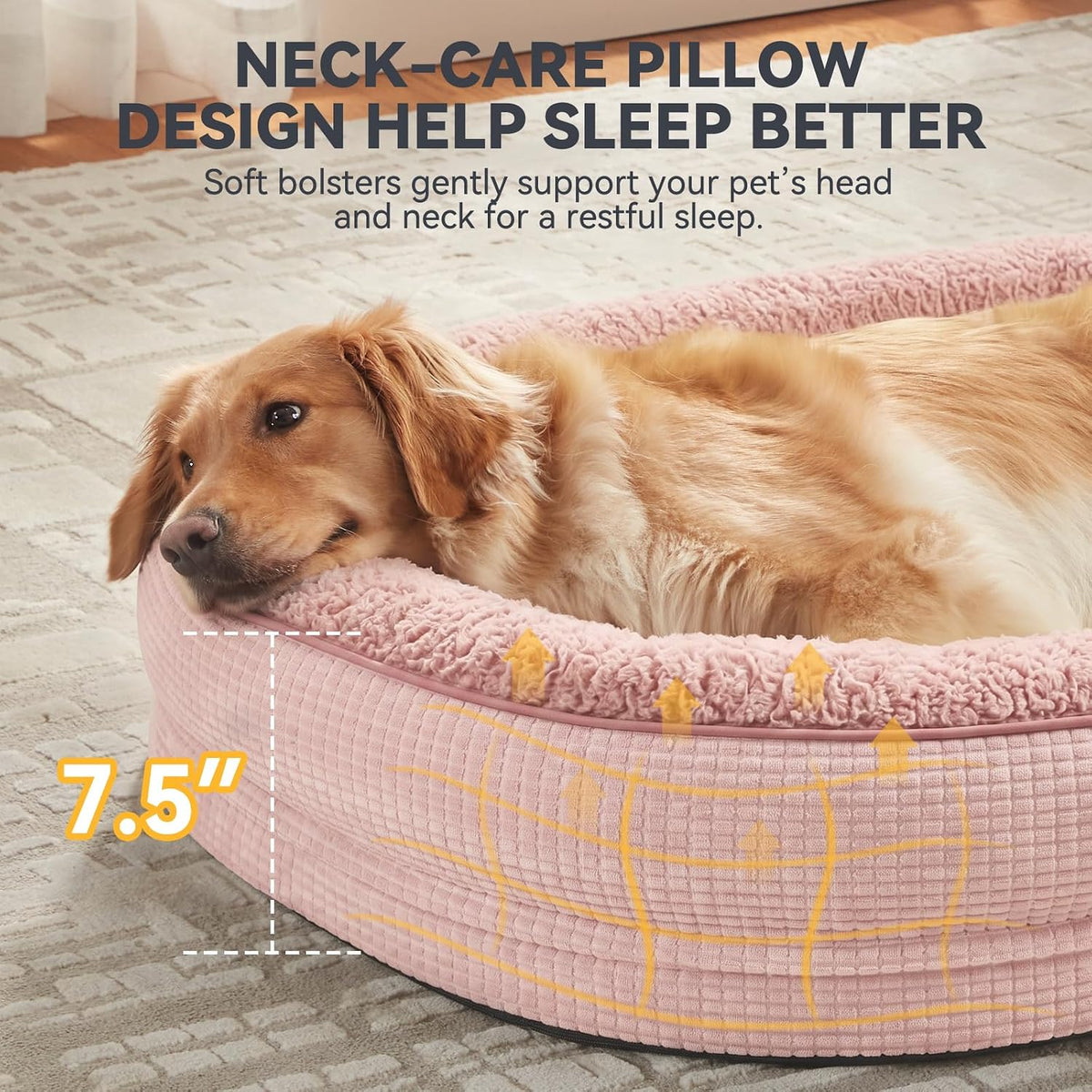 JOEJOY XL Orthopedic Dog Bed for Large Dogs, 360° Oval Bolster - Pink / 42"l X 32"w X 7.5"th - image 4
