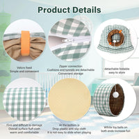 Bunny Tunnel Bed, 2-in-1 Collapsible Rabbit Tunnel Hideout with Mat – Essentials for Small Pets - GreenPlaid - image 3