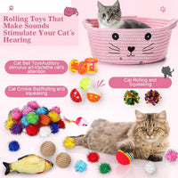 Zopeal 58 Pcs Cat Toy Set with Storage Basket Indoor, Grey - Pink / 9.8 Inch - image 4