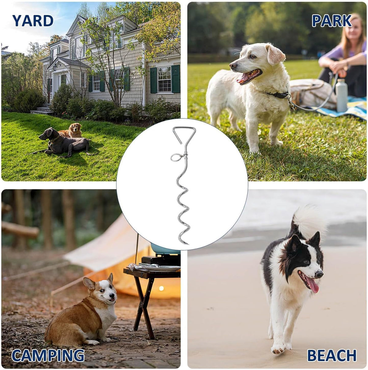 Dog Tie-Out Stake, Durable Silver Spiral Anchorstake - Medium, 16 Inch / Silver - image 4