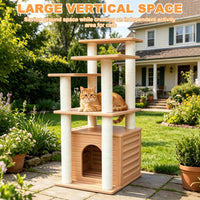 62"Tall Outdoor Cat Tree,Weatherproof Large Cat Condo with Scratching Posts – Essentials for Cats - CTT-9 - image 2