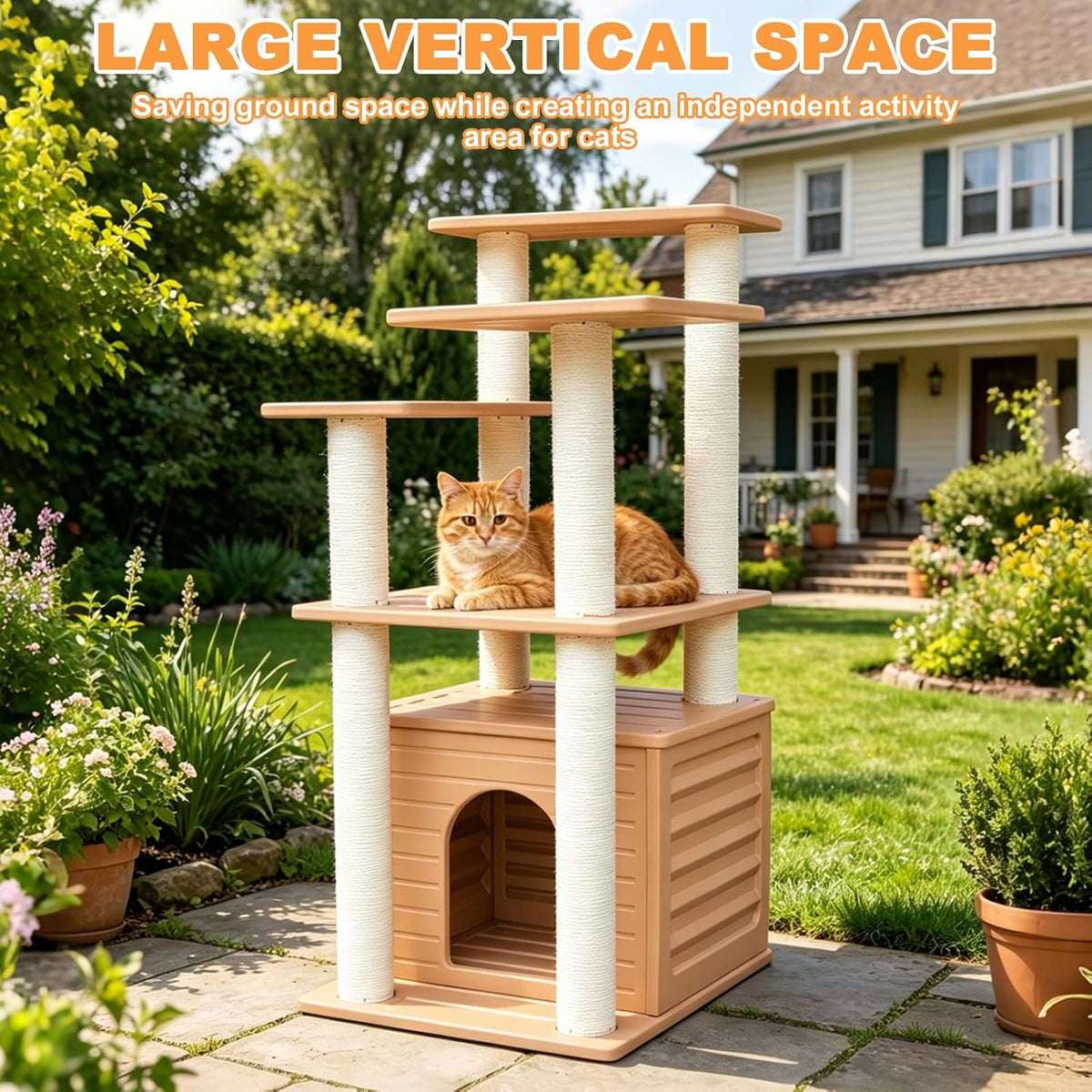 62"Tall Outdoor Cat Tree,Weatherproof Large Cat Condo with Scratching Posts – Essentials for Cats - CTT-9 - image 2