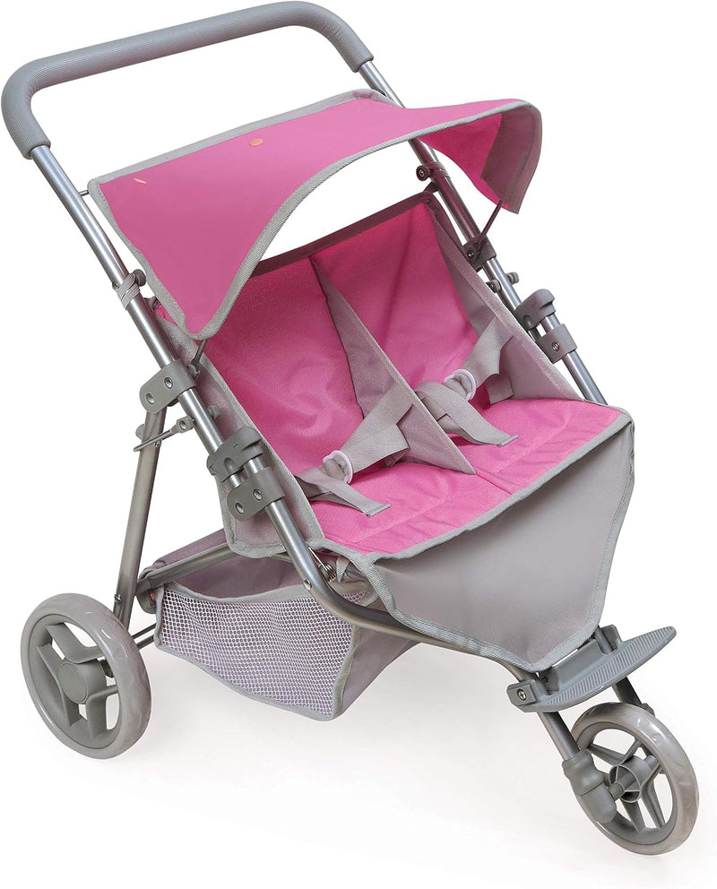 Badger Basket Folding Twin Doll Jogging Stroller with Basket