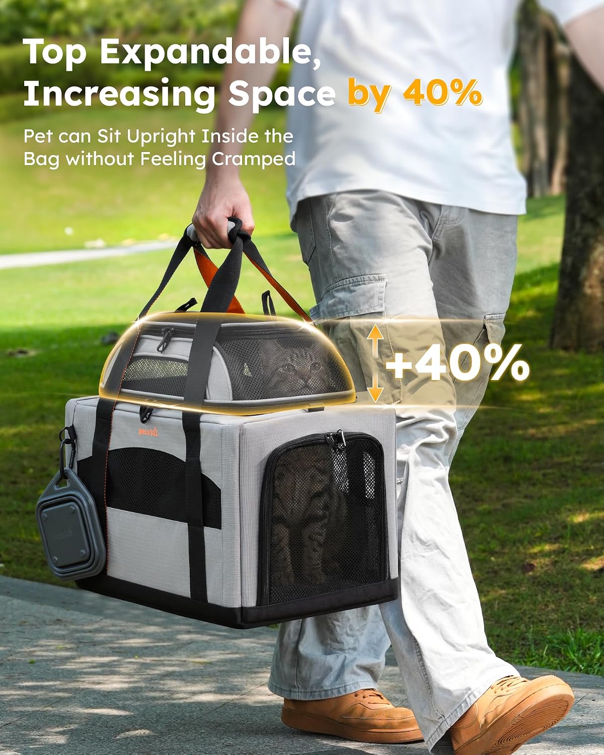 Pecute Cat Carrier, Top Expandable Dog Crate for Travel - Grey - image 3