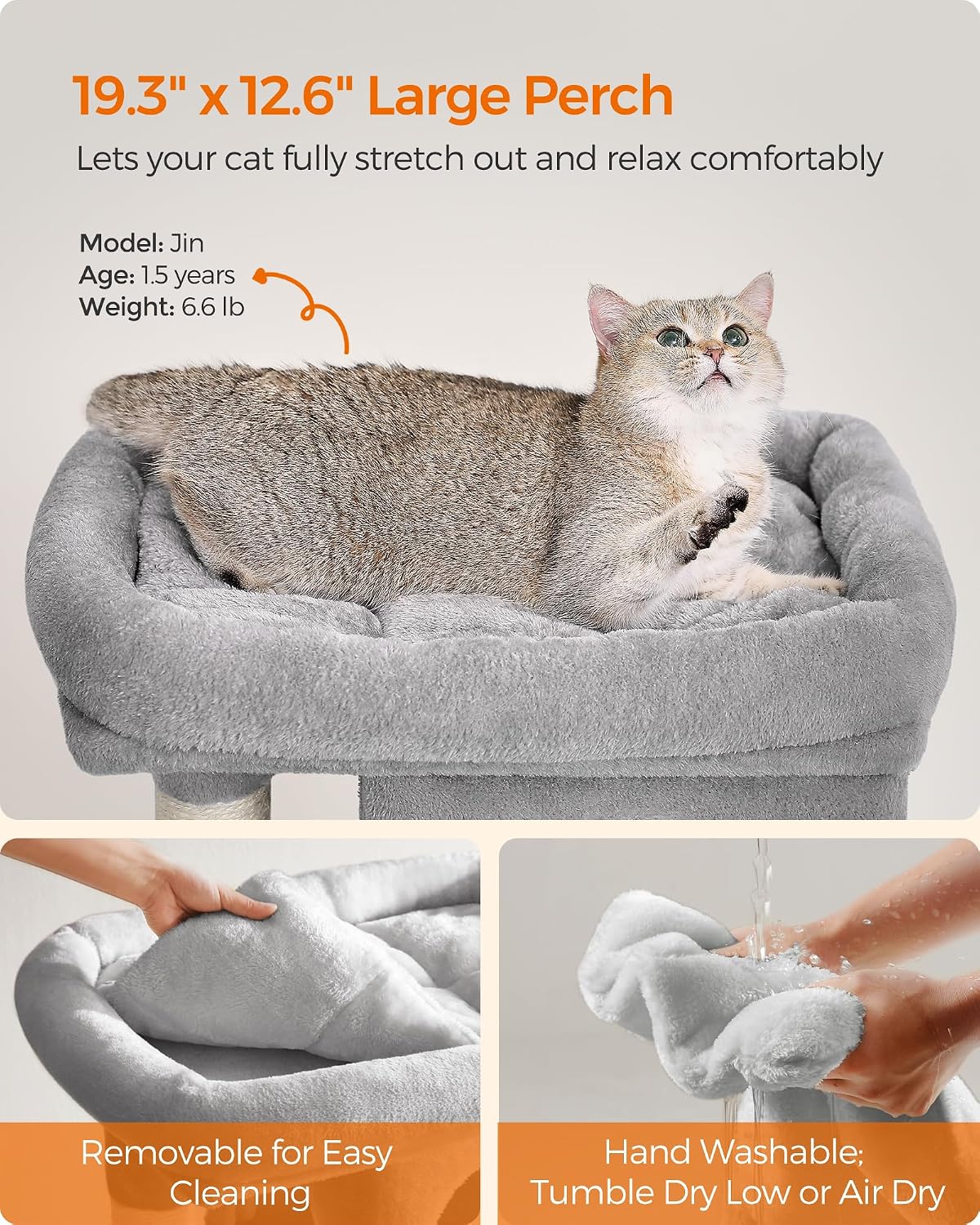 Feandrea Cat Tree, Plush Kitten Condo - M (19.3"L x 12.6"W x 29.1"H) / Light Gray - image 3