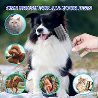 Dog Comb and Cat Combs Stainless Steel Teeth, Grooming Tool for Long & Short Hair, Dematting Comb for Dogs, Removes Tangles & Knots (Small Silver)
