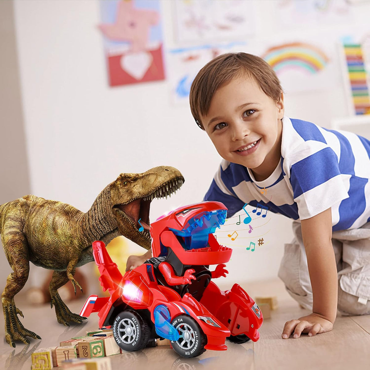 Transforming Dinosaur Car Toy for Kids 3-5 - Red-2 - image 4