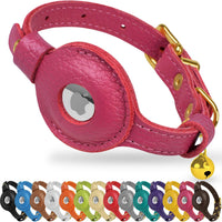 OOPSDOGGY Leather AirTag Cat Collar with Bell - Pink