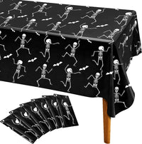 Iceyyyy Halloween skeleton tablecloth, black plastic table cover with skeleton print - view 4