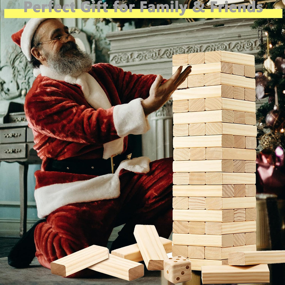 GOROCK Giant Tumbling Tower Game，57Pcs Wooden Block Stacking Game - XL-Over 5 FT - image 4