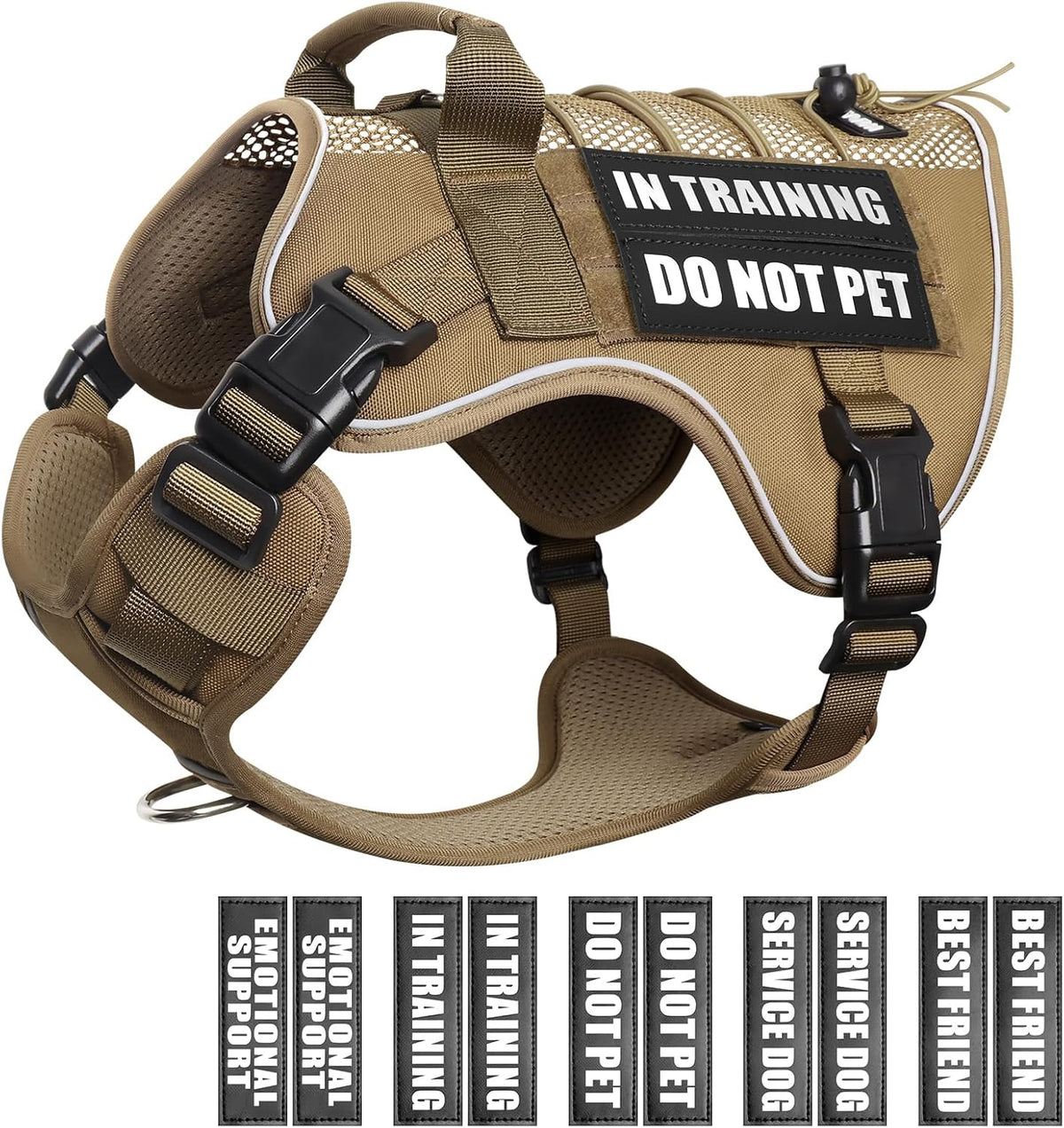 WINSEE Service Dog in Training Mesh Harness with 10 Removale Pet - Large / Brown