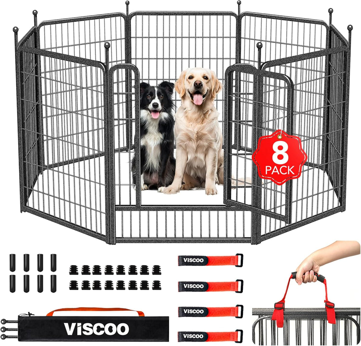 Dog Playpen Outdoor, 16 Panels 40" High Metal Dog Fence with Gate – Essentials for Dogs - 8 Panels 40"H-B